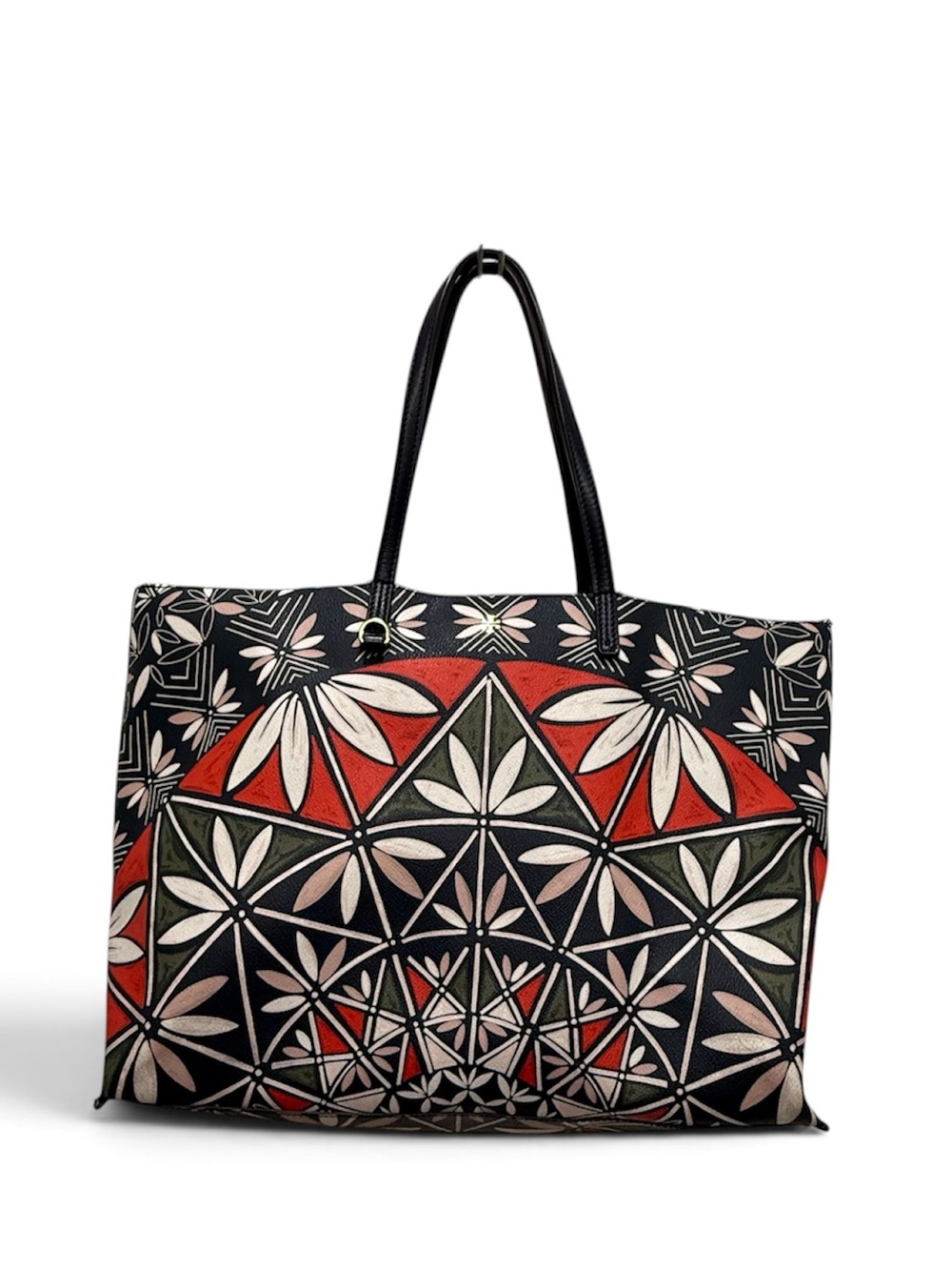 Tory Burch Floral Geometric Canvas Tote Bag in Navy and Red